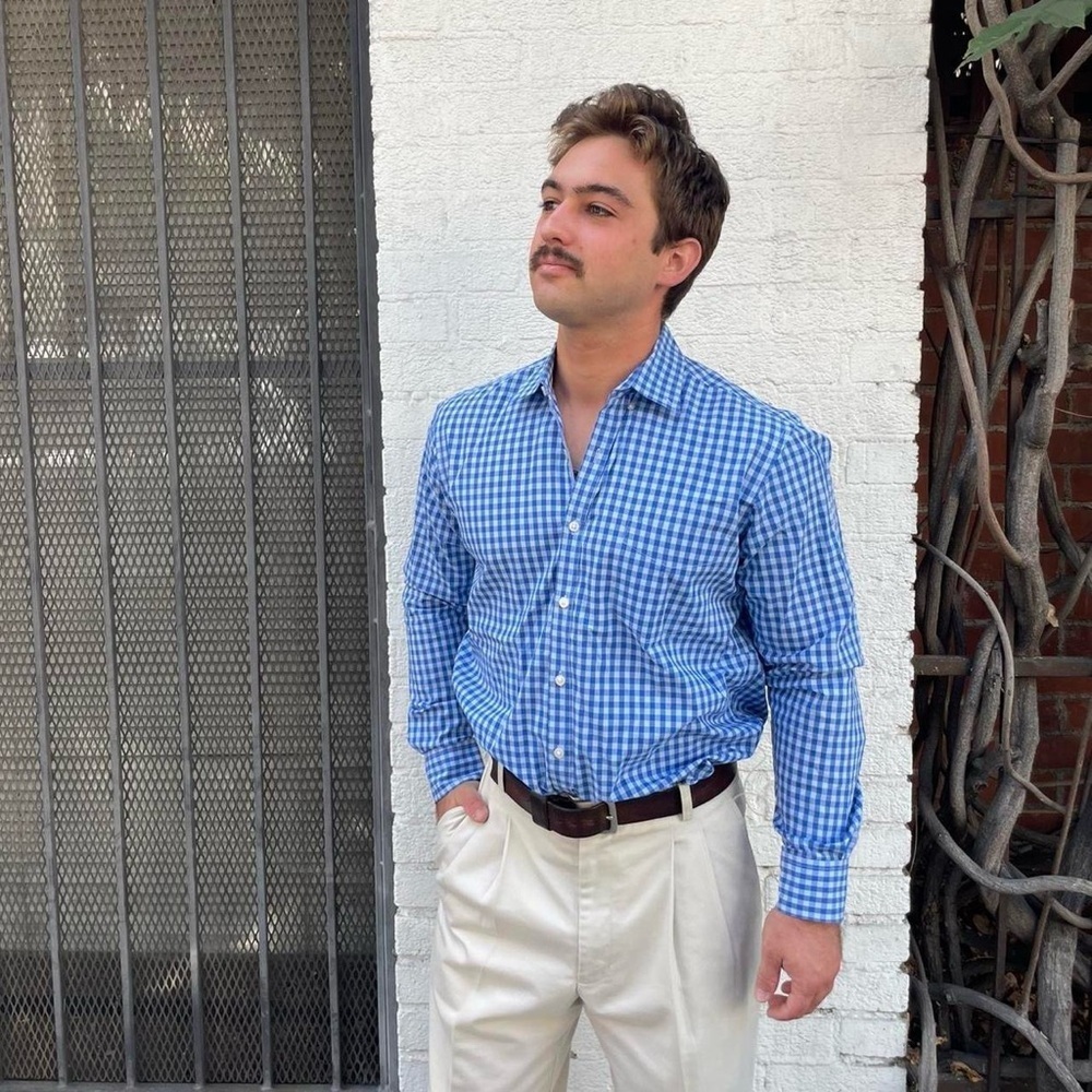 Club room Blue and white checkered long sleeve button down shirt sz M / 23 x 29